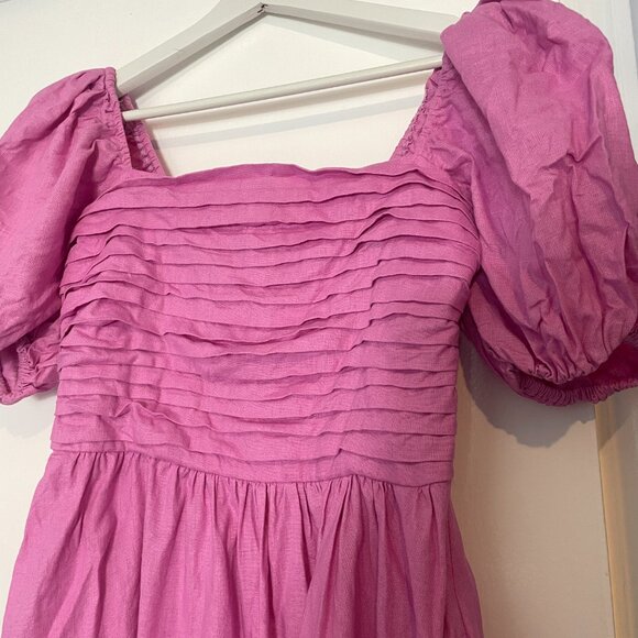 Abercrombie & Fitch Emerson Linen-Blend Puff Sleeve Midi Dress in Pink Sz Small - Picture 5 of 12